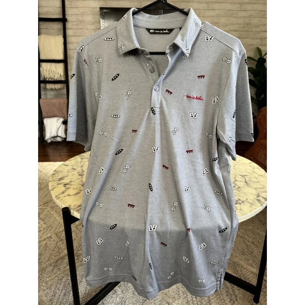 Travis Mathew Heather Gray Hedge your Bets Polo Shirt (Las Vegas) Mens Size S - Picture 2 of 6
